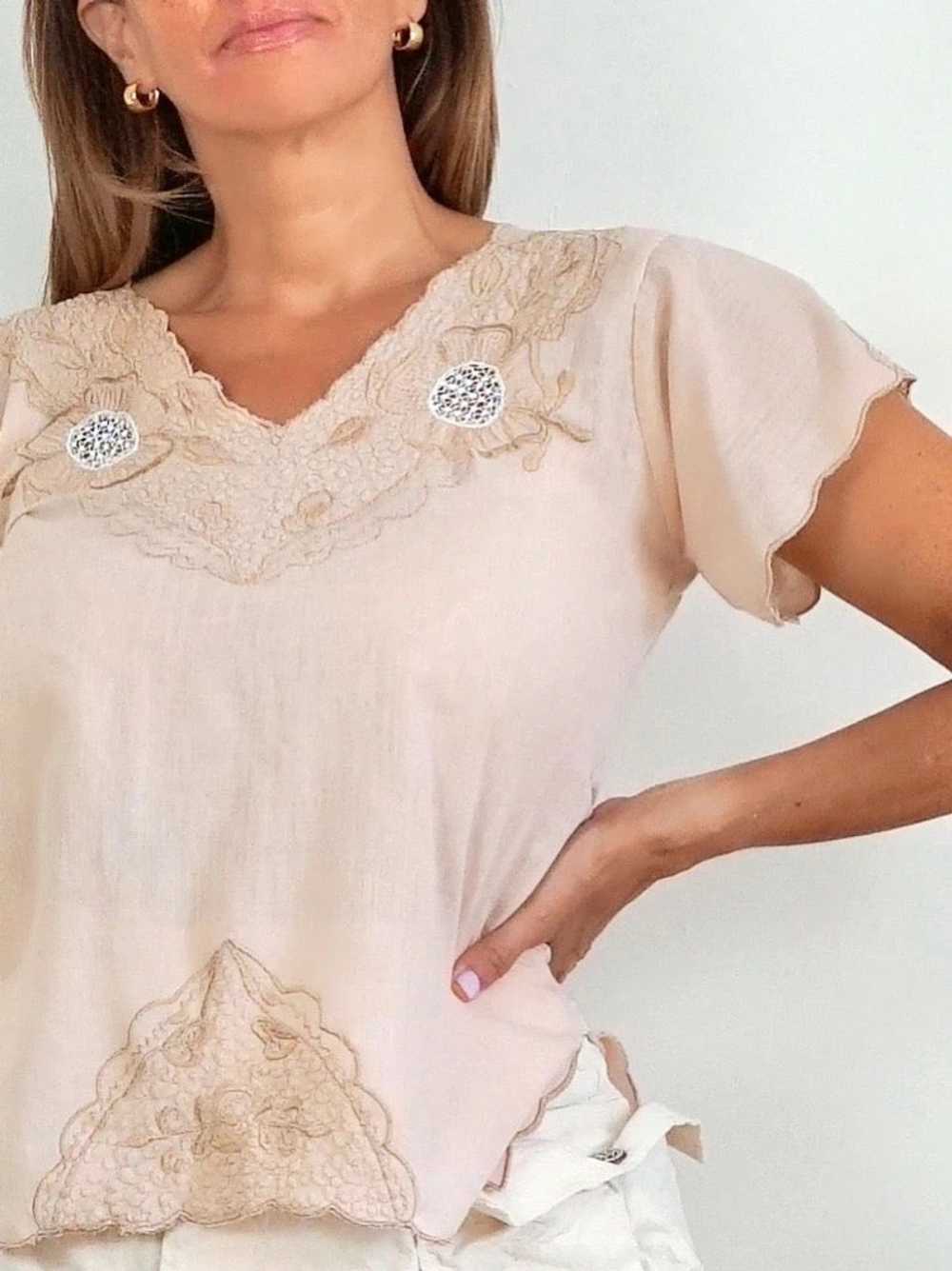 Embroidered Top - Ivory/Sand - image 4