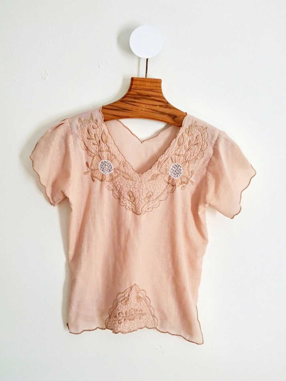 Embroidered Top - Ivory/Sand - image 6