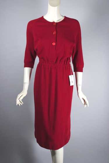 Cranberry red wool knit sweater dress 1960s deadst