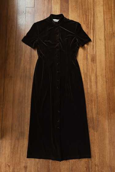 1990's CHOCOLATE VELVET BUTTON MIDI | SIZE M