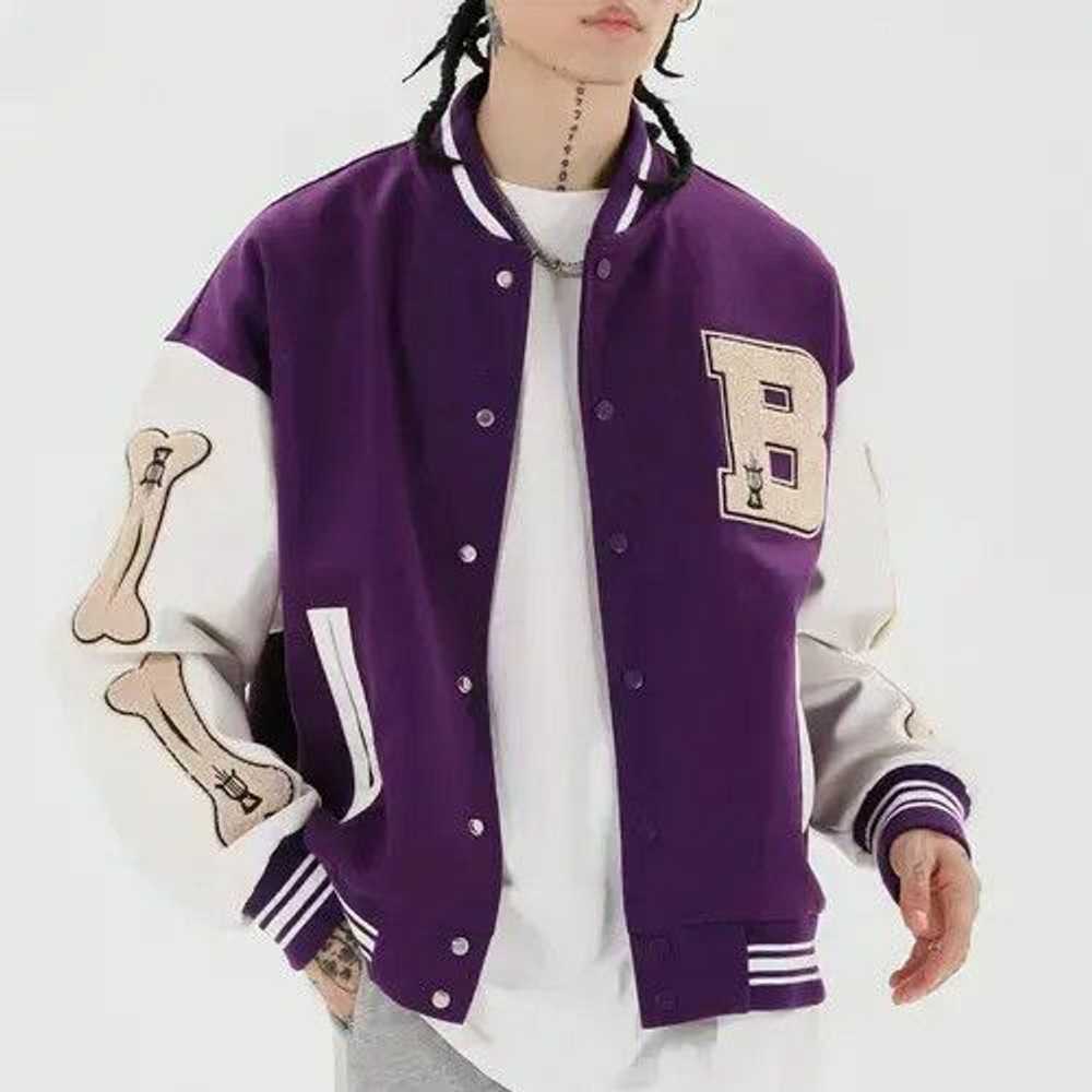 Streetwear × Vintage Bone Patchwork Varsity Jacket - image 2