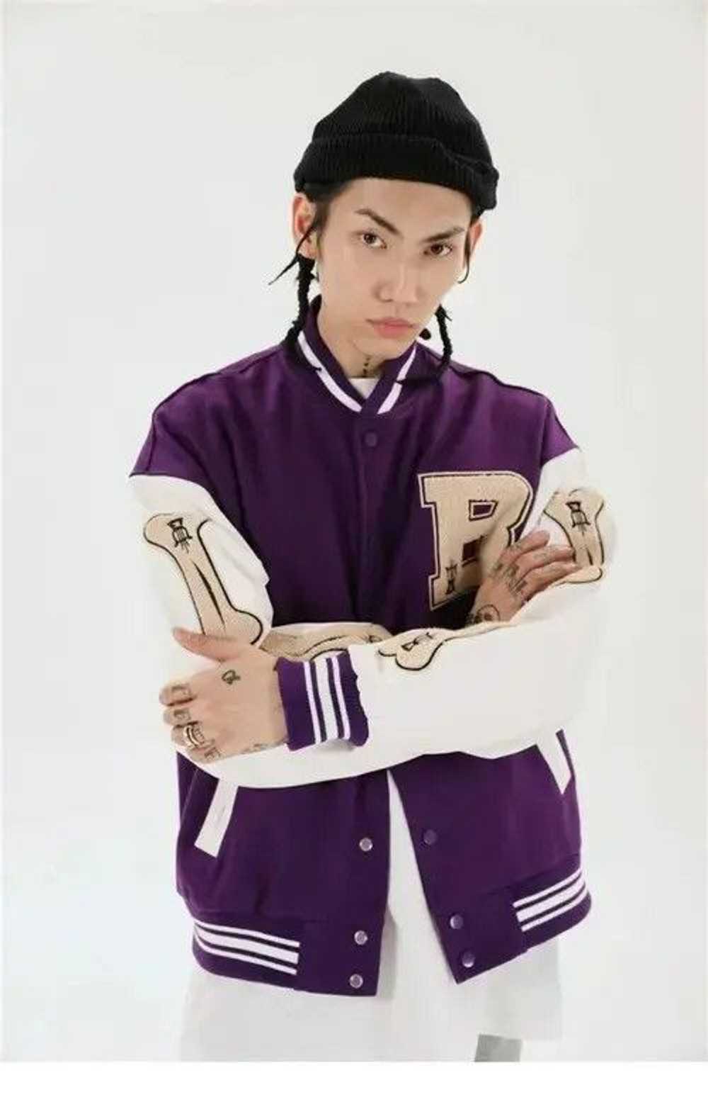 Streetwear × Vintage Bone Patchwork Varsity Jacket - image 3