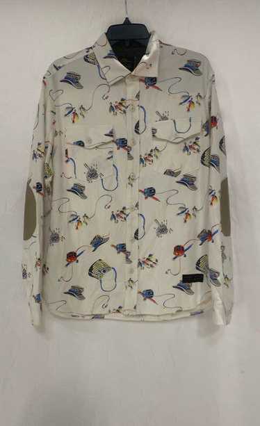 L.L. Bean Mens White Blue Western Fishing Print Lo