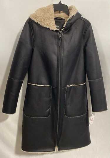 NWT DKNY Unisex Adults Black Faux Fur Leather Long