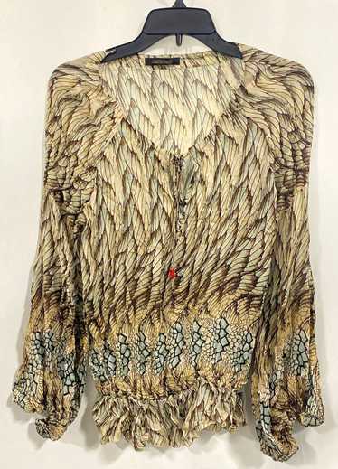 Roberto Cavalli Women Brown Printed Silk Blouse S