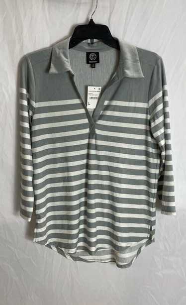 NWT Bobeau Gray Ivory Striped Long Sleeve French T