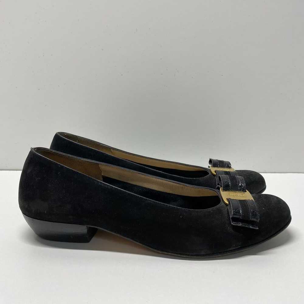 Authentic Salvatore Ferragamo Black Suede Flat W 7 - image 1