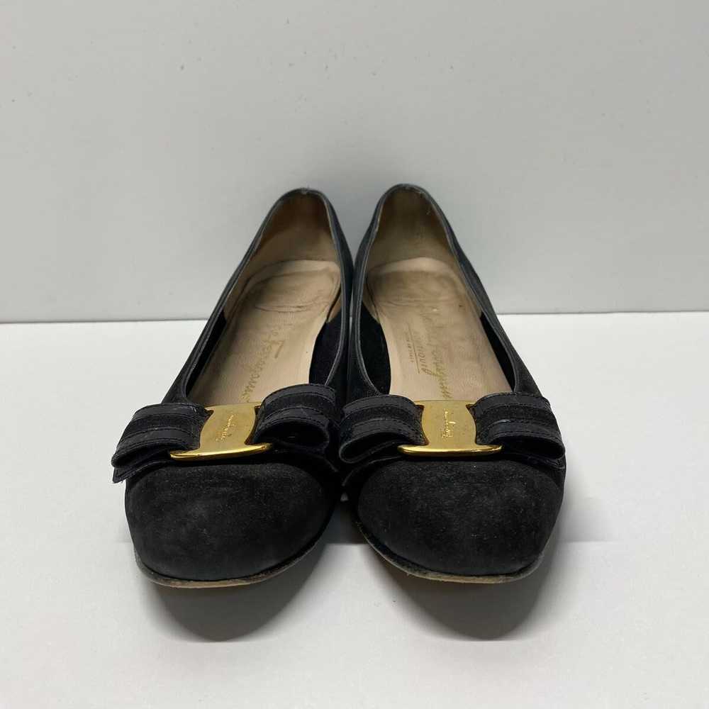 Authentic Salvatore Ferragamo Black Suede Flat W 7 - image 2