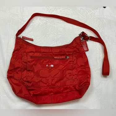 Coach Woman’s Signature Logo Red Nylon Getaway Ad… - image 1