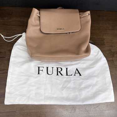 Furla Tan Flap Tie Backpack Women's Leather Gold … - image 1