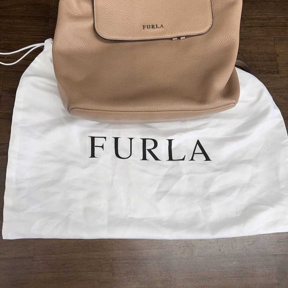 Furla Tan Flap Tie Backpack Women's Leather Gold … - image 2