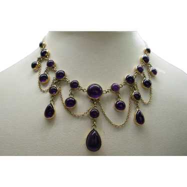 Solid 14kt draped Style Natural Amethyst Necklace,