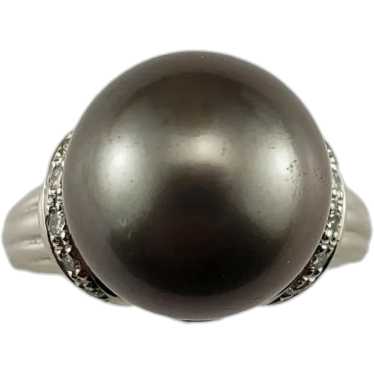 Platinum Tahitian Cultured Pearl & Diamond Ring Si