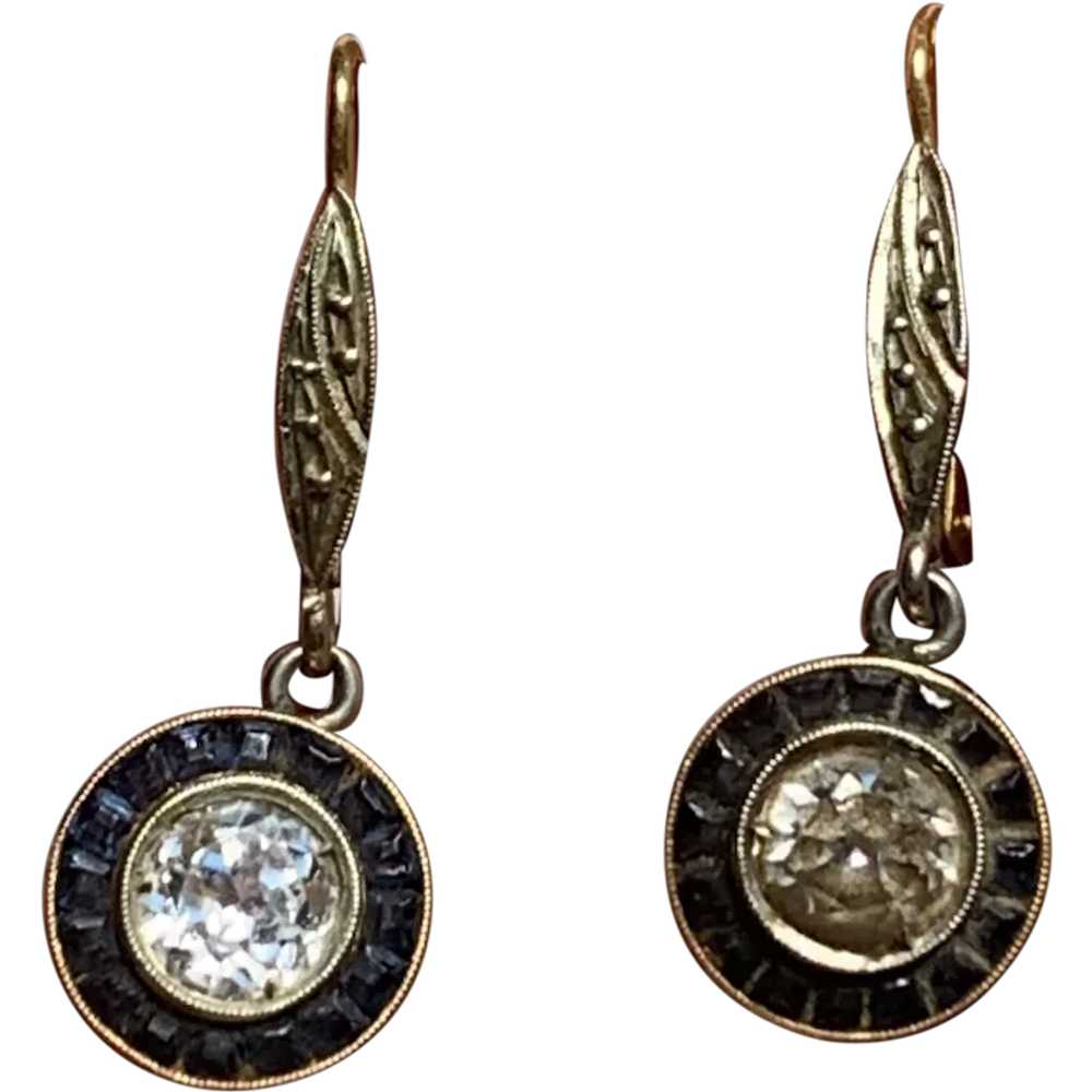 French 18 K gold paste dangling earrings - image 1