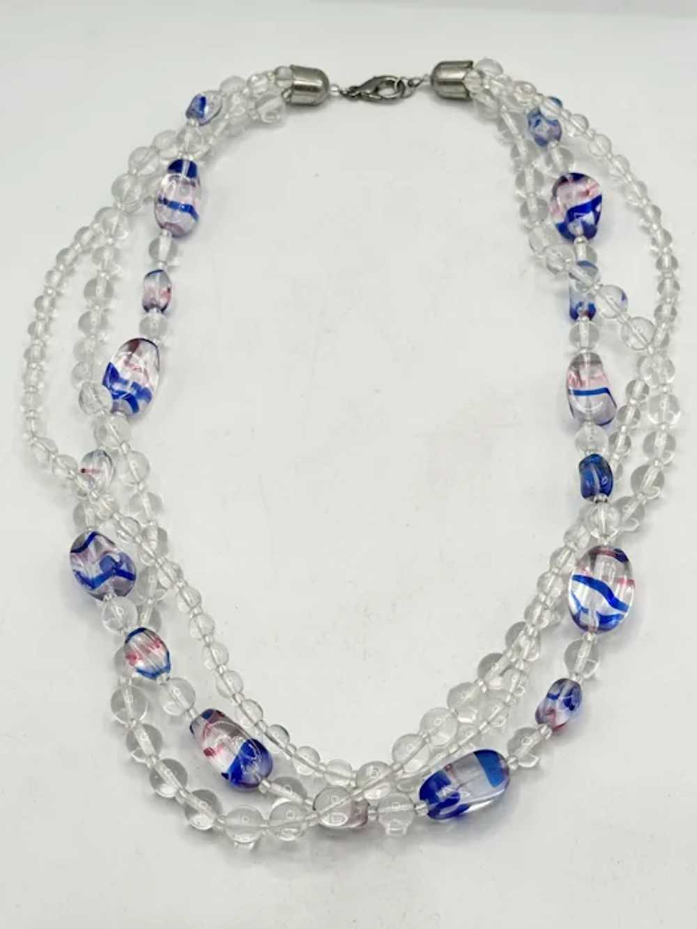 Vintage glass pink blue beaded collar necklace - image 2