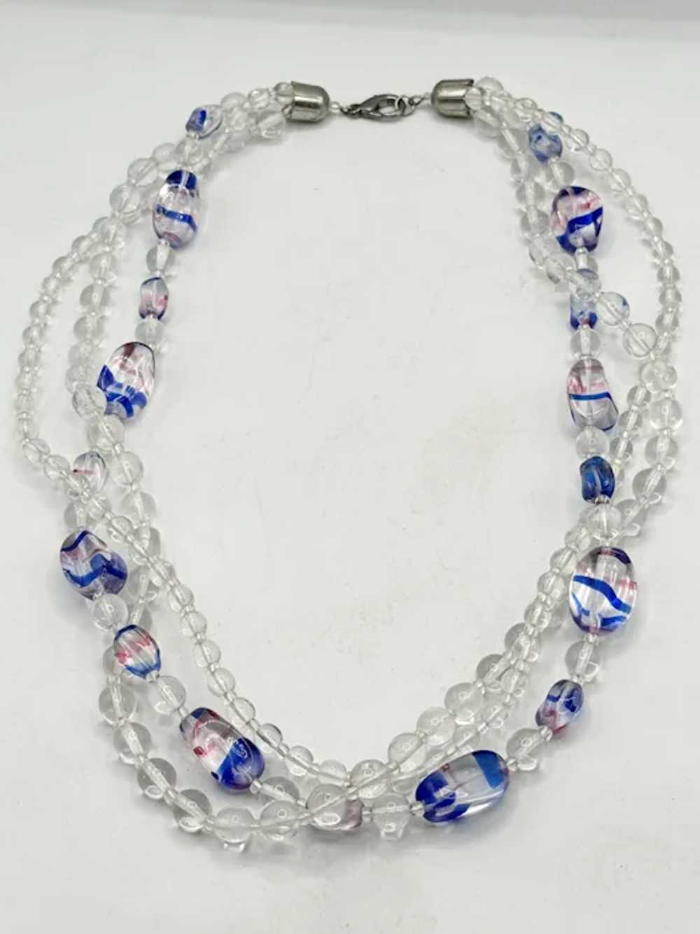 Vintage glass pink blue beaded collar necklace - image 3