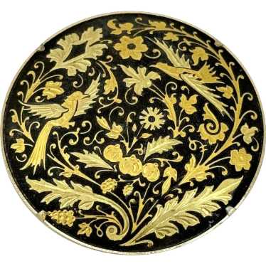 Vintage damascene black enamel brooch pin - image 1