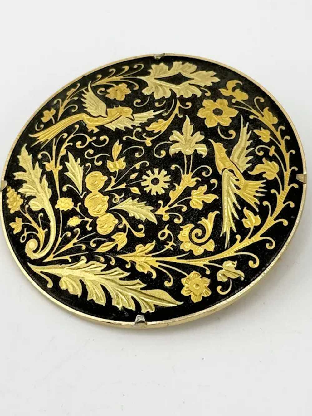 Vintage damascene black enamel brooch pin - image 5