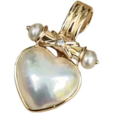 14K Yellow Gold Genuine Mabe Blister Pearl and Di… - image 1