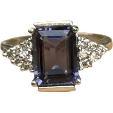 18K White Gold Emerald-Cut Purple Iolite and Accen