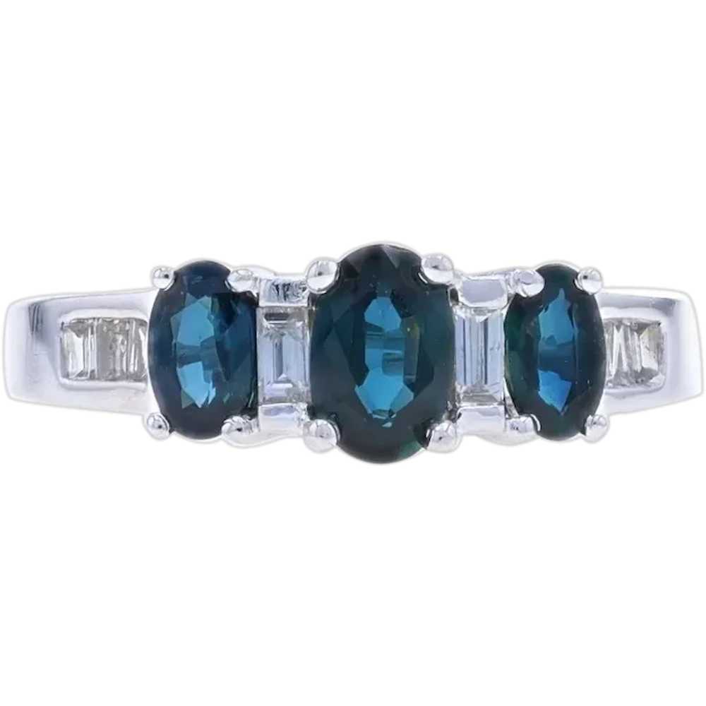 White Gold Sapphire Diamond Ring - 10k Oval 1.47c… - image 1