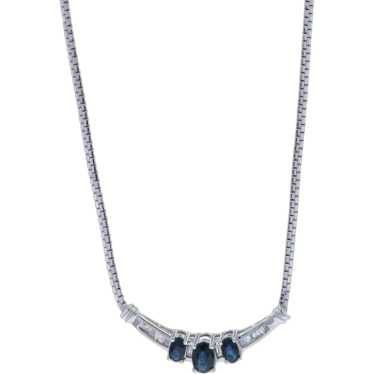 White Gold Sapphire & Diamond Necklace 16 3/4" - 1