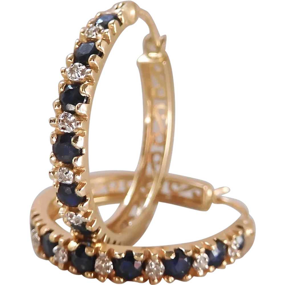 Vintage 14K Gold Natural Blue Sapphire & Diamond … - image 1