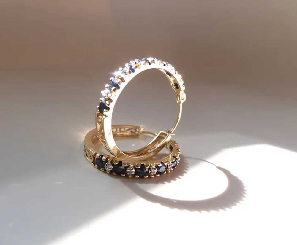 Vintage 14K Gold Natural Blue Sapphire & Diamond … - image 3