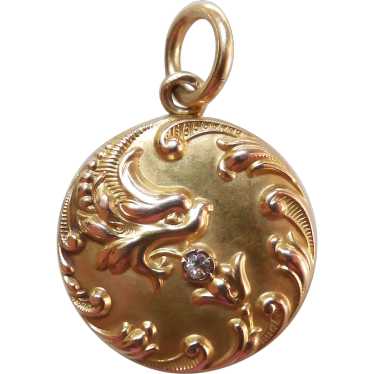 Antique 10K Gold Old Mine Cut Diamond Lion Locket… - image 1