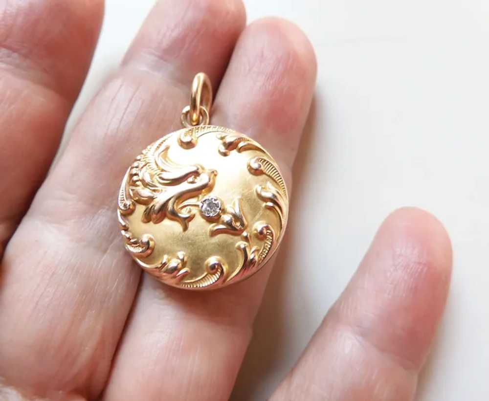 Antique 10K Gold Old Mine Cut Diamond Lion Locket… - image 9