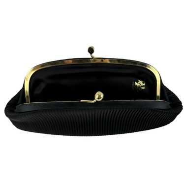 Vintage Black Pleated Satin Clutch 1960s After Fi… - image 1