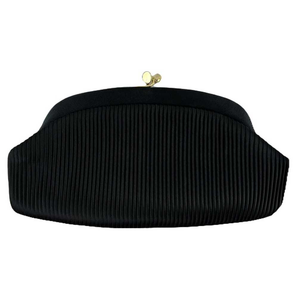 Vintage Black Pleated Satin Clutch 1960s After Fi… - image 2