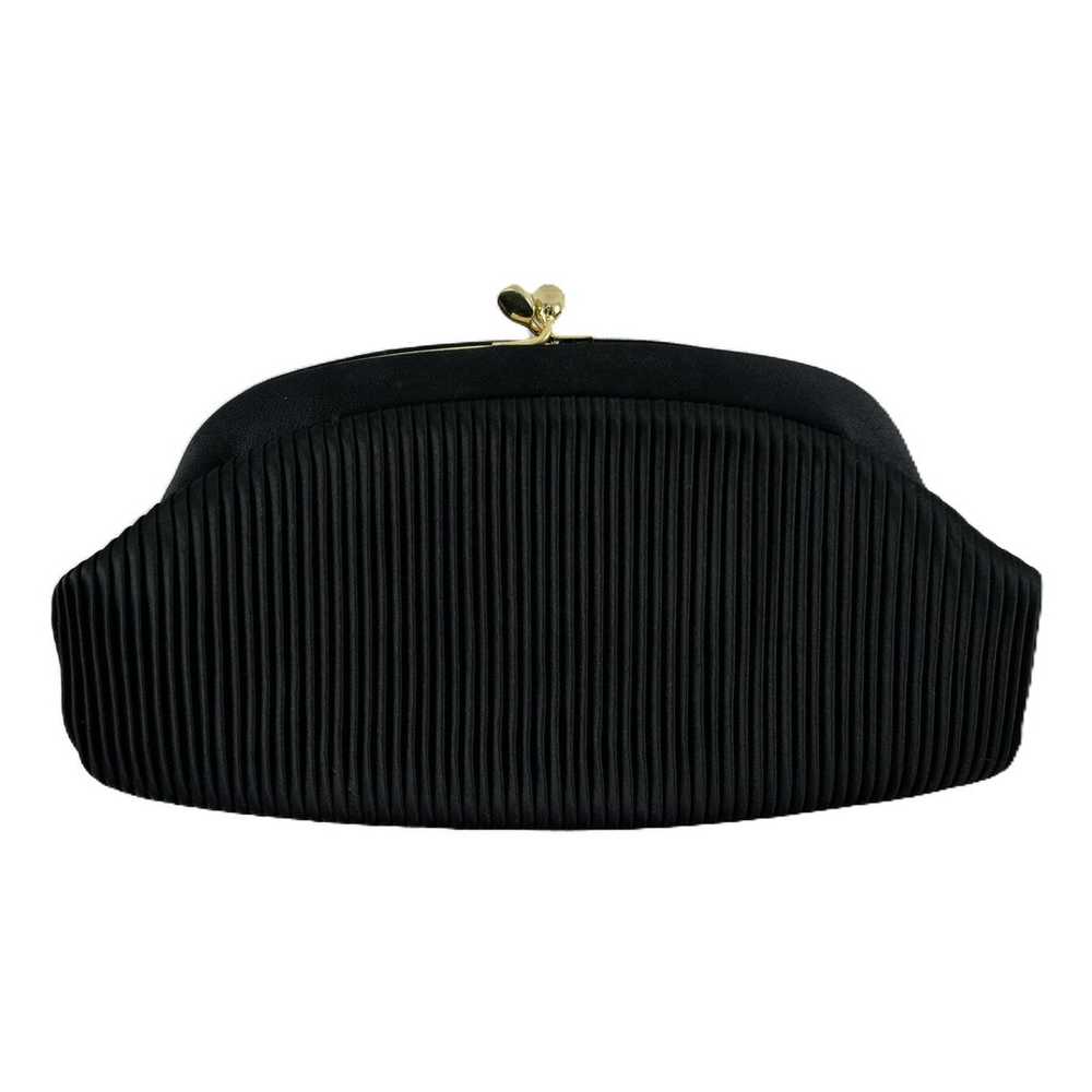 Vintage Black Pleated Satin Clutch 1960s After Fi… - image 3