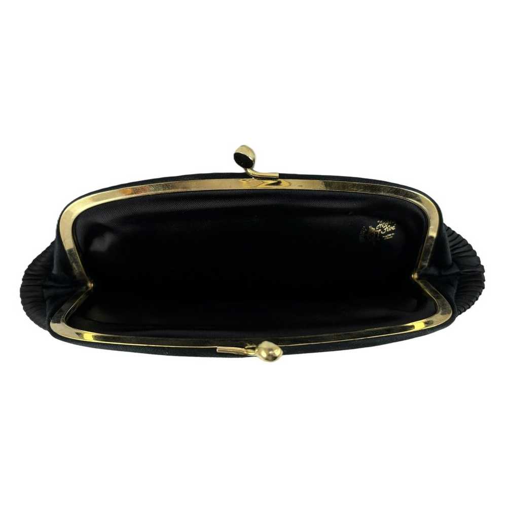 Vintage Black Pleated Satin Clutch 1960s After Fi… - image 5