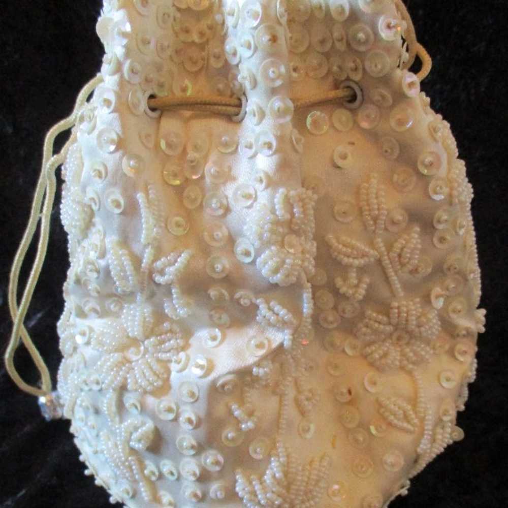 Vintage 1940-1950 White Bucket Pouch Drawstring W… - image 1