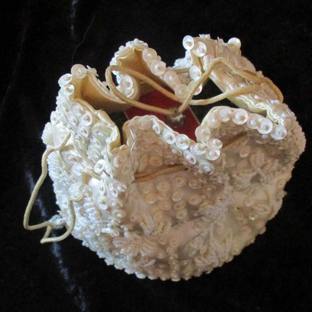 Vintage 1940-1950 White Bucket Pouch Drawstring W… - image 6