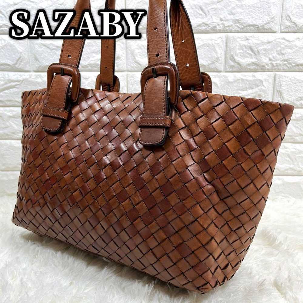 Sazaby Intrechate Tote Bag Leather Brown Braided … - image 1