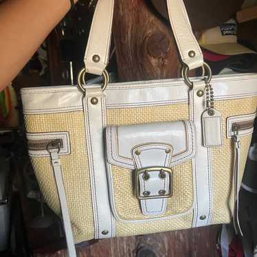 Coach White/Cream Woven Straw and Leather Legacy B