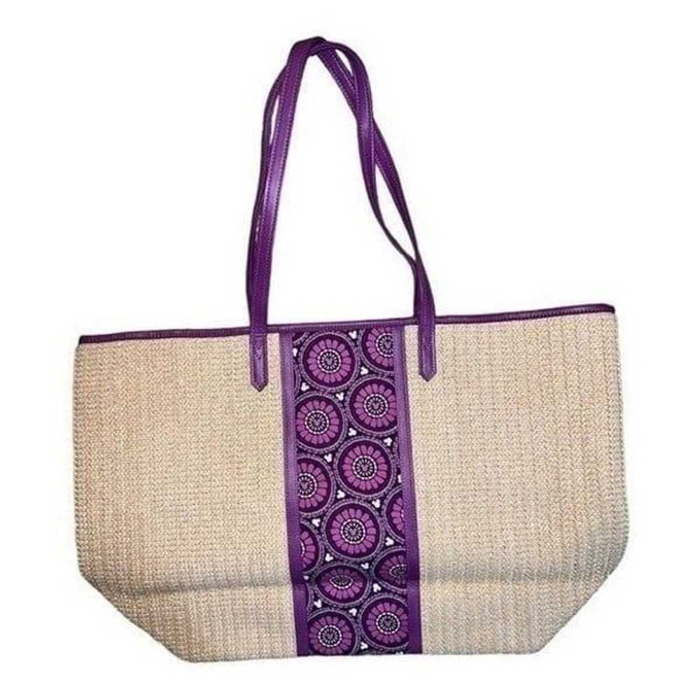 Disney Vera Bradley Plums Up Straw Tote Bag Purpl… - image 5