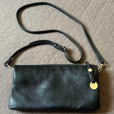 Black leather bag with adjustable strap