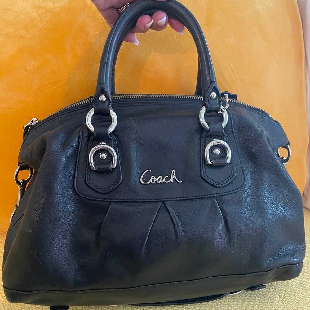 Coach black leather satchel black bag - image 3