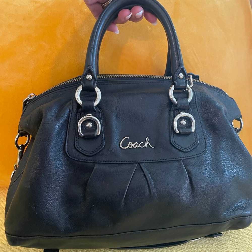 Coach black leather satchel black bag - image 4