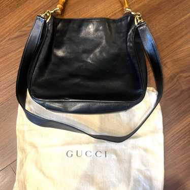 GUCCI Old Gucci Bamboo 2way Tote Bag Leather Black