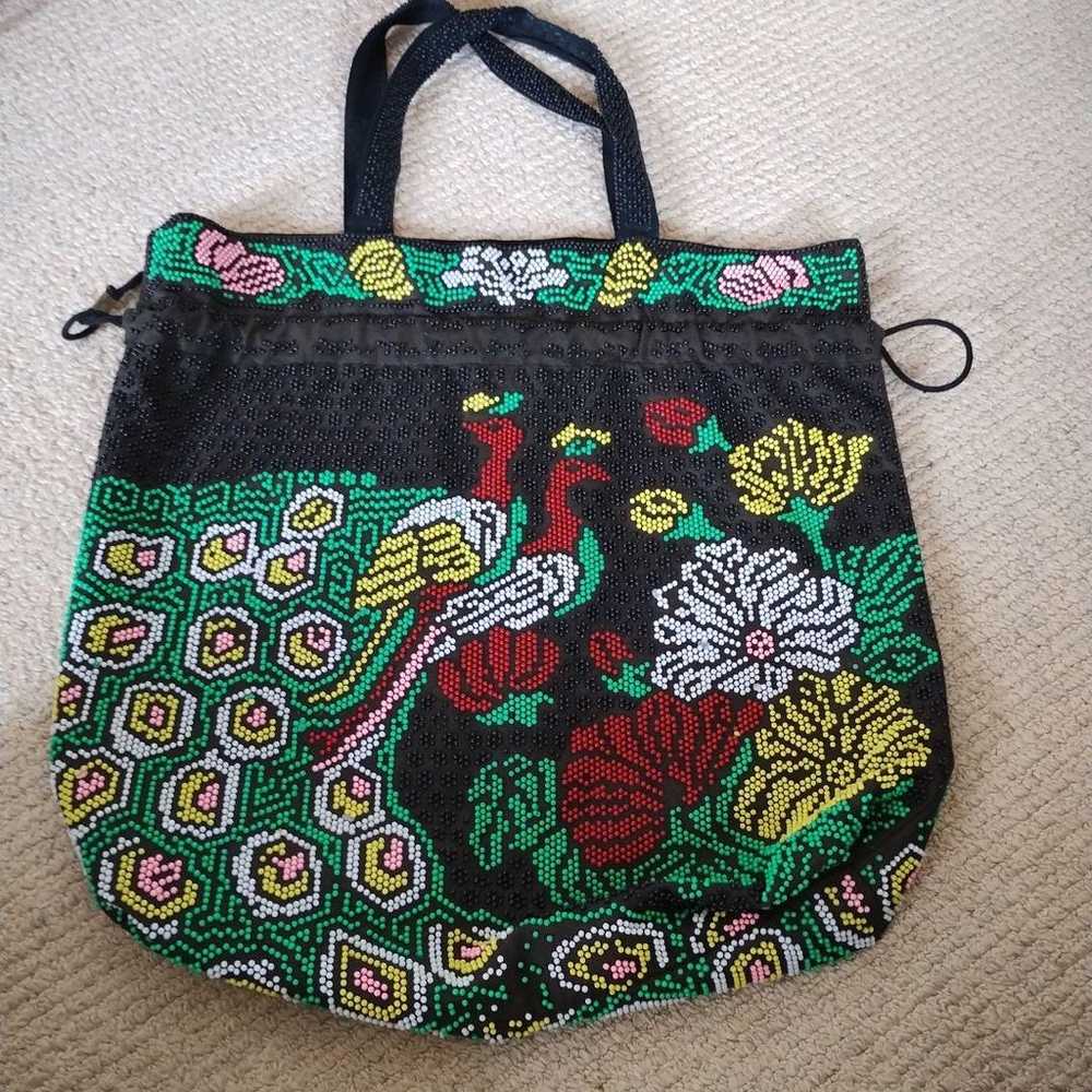 【Great Condition】Rare Vintage Peacock Bead Bag wi… - image 1