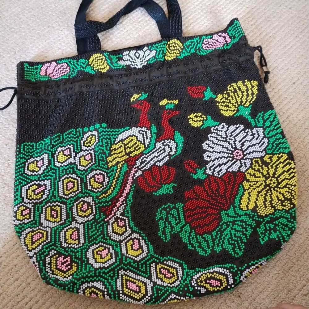 【Great Condition】Rare Vintage Peacock Bead Bag wi… - image 4