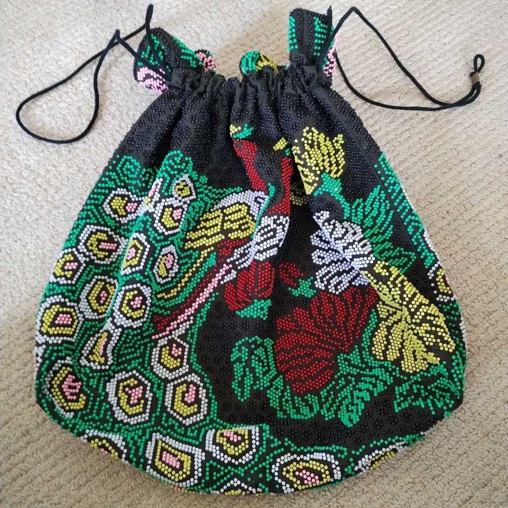 【Great Condition】Rare Vintage Peacock Bead Bag wi… - image 5