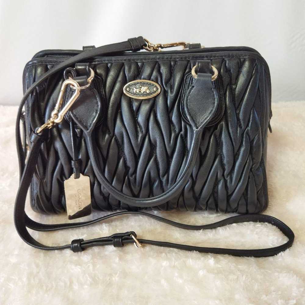 COACH Coach 2way Handbag Shoulder Black Leather Q… - image 1