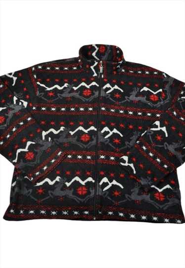 Vintage Fleece Jacket Retro Pattern Black Ladies … - image 1