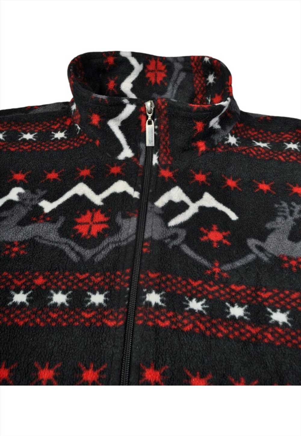 Vintage Fleece Jacket Retro Pattern Black Ladies … - image 2