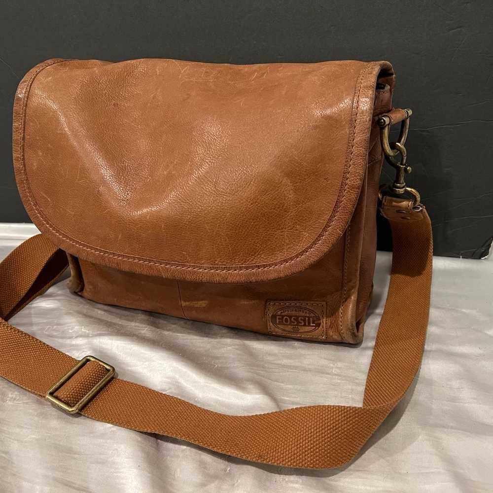 Vintage Fossil Cognac Crossbody Messenger Bag 14x… - image 1